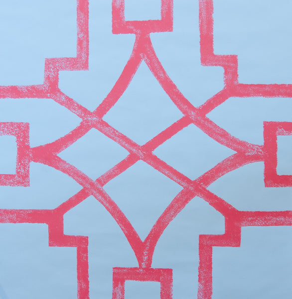 Michael Devine Fretwork Wallpaper in Scarlet Red/ Blue